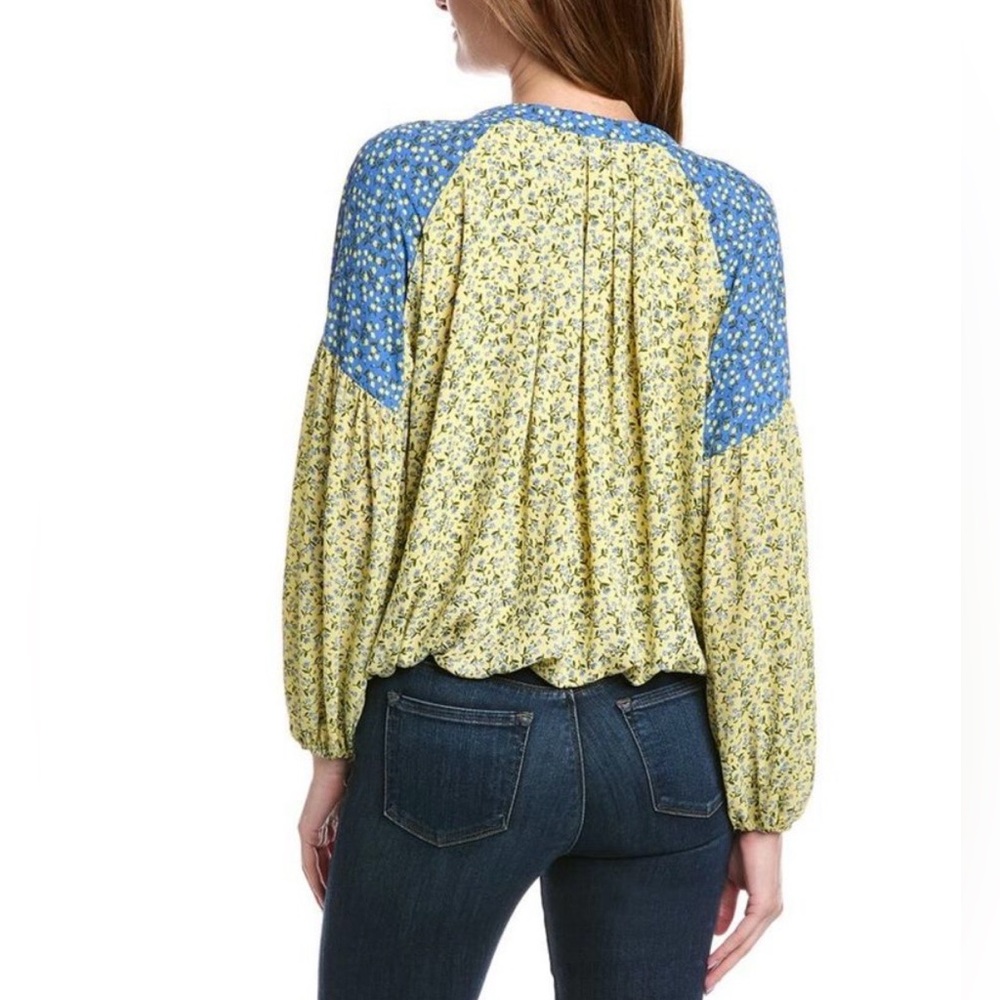 NEW Tahari Bubble Hem Button Patchwork Blouse Top… - image 2